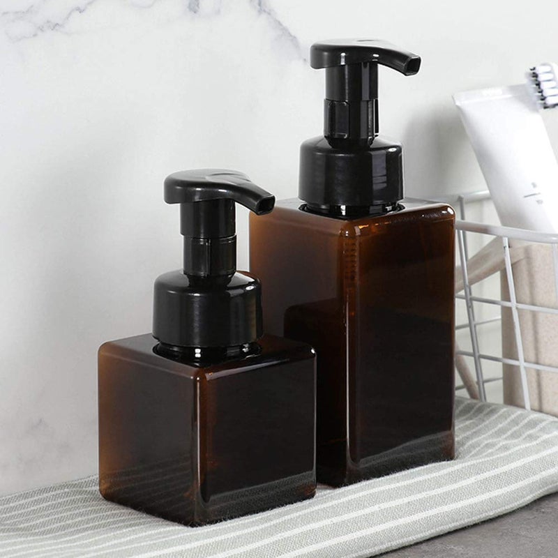 UUJOLY Foaming Soap Dispenser, 250ml (9oz) Refillable Pump Bottle for Liquid Soap, Shampoo, Body Wash (2 Pcs) (Small Amber) - Image 5